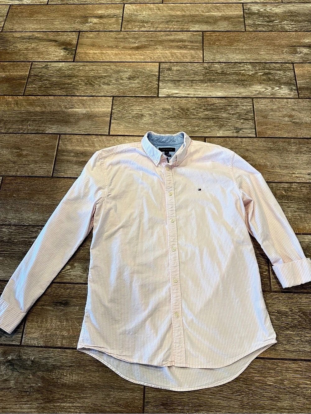 Tommy Hilfiger Men's Striped Button Down Pink & White XL